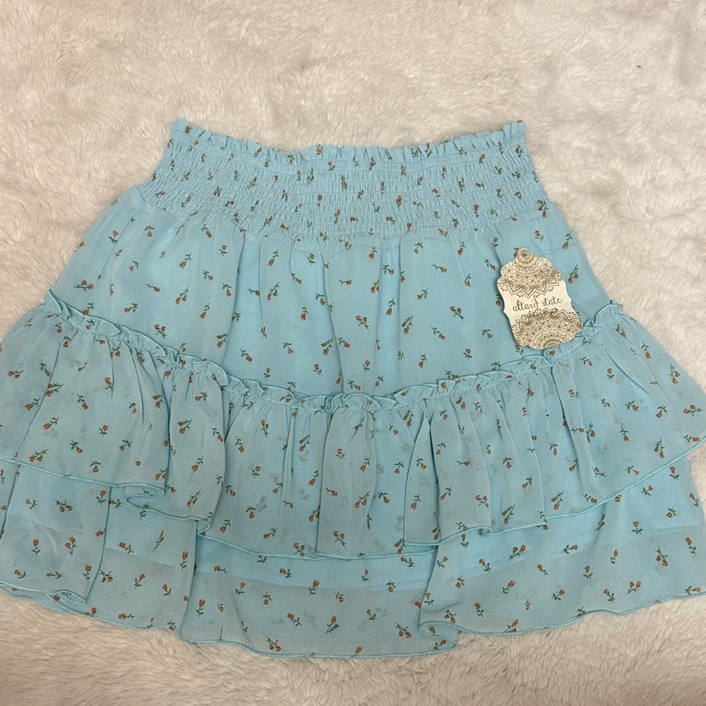 Altar'd State Light Blue Floral Mini Skirt